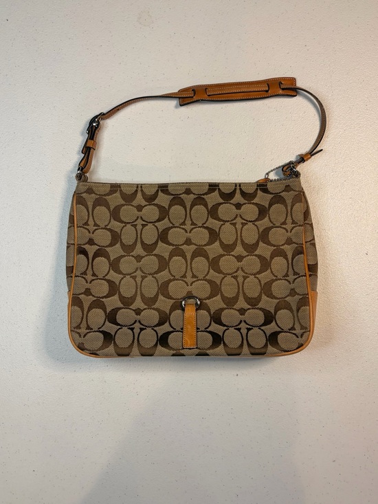 Coach Handbags - Coach Signature Monogram Khaki Tan Canvas Leather Hobo Bag 6091